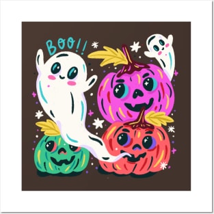 Pumpkin Ghost Halloween Hand drawn Posters and Art